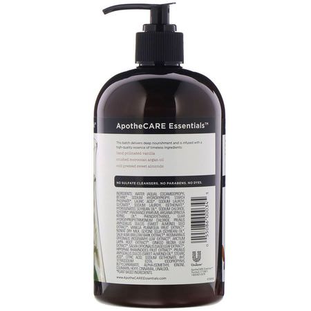 肥皂, 沐浴露: ApotheCARE Essentials, The Nourisher, Body Wash, Vanilla, Argan Oil & Sweet Almond, 16 fl oz (473 ml)