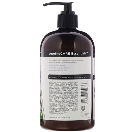 肥皂, 沐浴露: ApotheCARE Essentials, The Soother, Body Wash, Lavender & Cactus Flower & Moroccan Mint, 16 fl oz (473 ml)