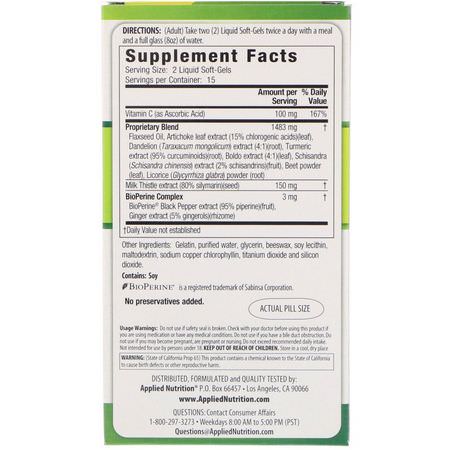 肝臟, 補品: appliednutrition, 7-Day Milk Thistle Liver Detox, 30 Liquid Soft-Gels