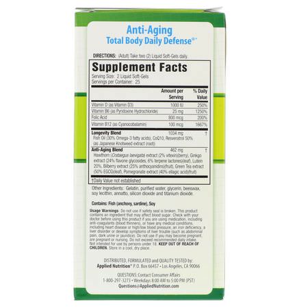 抗氧化劑, 抗氧化劑: appliednutrition, Anti-Aging Total Body Daily Defense, 50 Liquid Soft-Gels