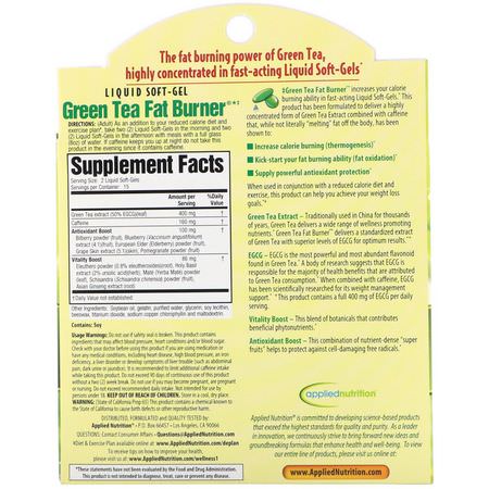脂肪燃燒器, 體重: appliednutrition, Green Tea Fat Burner, 30 Fast-Acting Liquid Soft-Gels