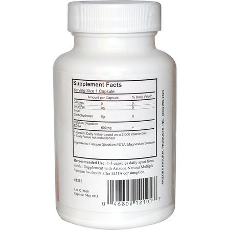 鈣, 礦物質: Arizona Natural, EDTA, 600 mg, 100 Capsules