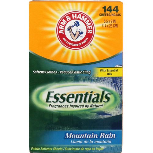 Arm & Hammer, Essentials, Fabric Softener Sheets, Mountain Rain, 144 Sheets Review