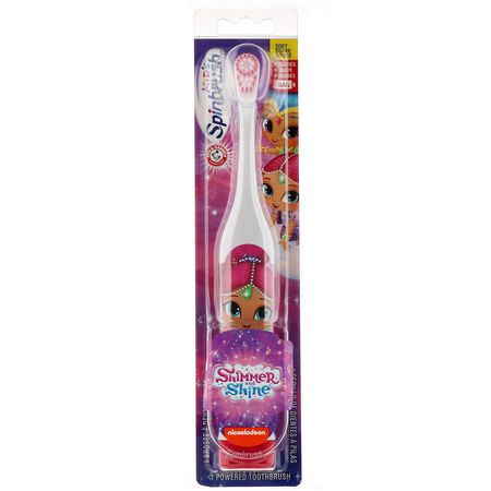 嬰兒牙刷, 口腔護理: Arm & Hammer, Kid's Spinbrush, Shimmer & Shine, Soft, 1 Battery Powered Toothbrush