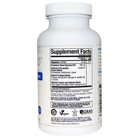蛋白水解酶, 消化: Arthur Andrew Medical, Neprinol AFD, Advanced Fibrin Defense, 500 mg, 150 Capsules