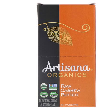 腰果黃油, 蜜餞: Artisana, Organics, Raw Cashew Nut Butter, 10 Packets, 1.06 oz (30.05 g) Each
