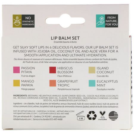 潤唇膏, 護唇: Artnaturals, Lip Balm Set, 6 Lip Balms, 0.15 oz (4.25 g) Each