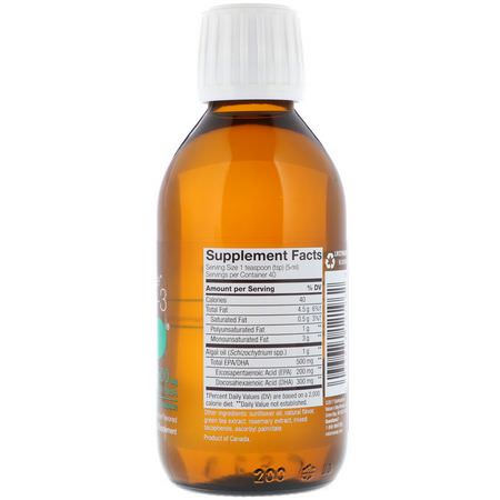 藻類Omega-3, 歐米茄EPA DHA: Ascenta, NutraVege, Omega-3 Plant, Zesty Lemon Flavored, 500 mg, 6.8 fl oz (200 ml)