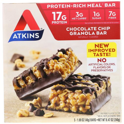 Atkins, Chocolate Chip Granola Bar, 5 Bars, 1.69 oz (48 g) Each Review