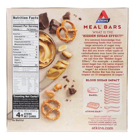 減肥棒, 飲食: Atkins, Chocolate Peanut Butter Pretzel Bar, 5 Bars, 1.69 oz (48 g) Each