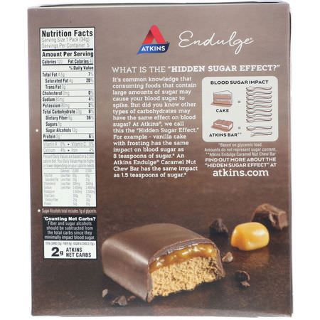 小吃店, 營養棒: Atkins, Endulge, Chocolate Caramel Mousse Bar, 5 Bars, 1.2 oz (34 g) Per Bar