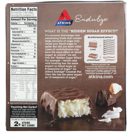 營養棒: Atkins, Endulge, Chocolate Coconut Bar, 5 Bars, 1.41 oz (40 g) Each