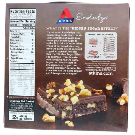 小吃店, 營養棒: Atkins, Endulge, Nutty Fudge Brownie Bar, 5 Bars, 1.41 oz (40 g) Each