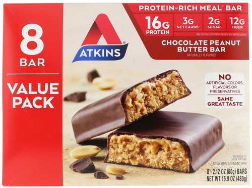 Atkins, Meal Bar, Chocolate Peanut Butter Bar, 8 Bars, 2.12 oz (60 g) Review