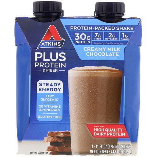 Atkins, Plus Protein & Fiber, Creamy Milk Chocolate, 4 Shakes, 11 fl oz (325 ml) Each Review