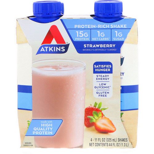Atkins, Protein-Rich Shake, Strawberry, 4 Shakes, 11 fl oz (325 ml) Each Review