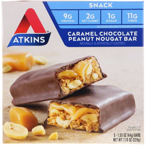 Atkins, Snack, Caramel Chocolate Peanut Nougat Bar, 5 Bars, 1.6 oz (44 g) Each Review