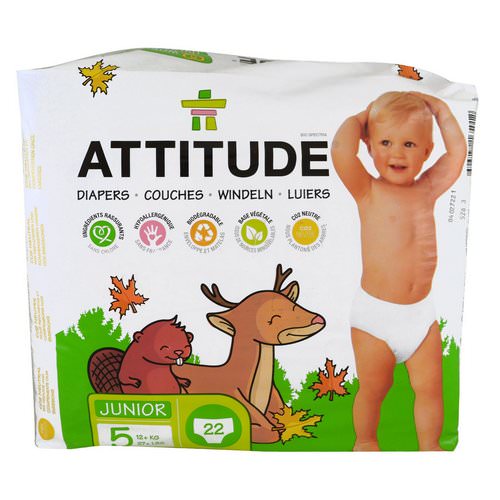 ATTITUDE, Diapers, Junior, Size 5, 27+ lbs (12+ kg), 22 Diapers Review