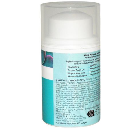 Argan油, 面霜: Aubrey Organics, EveryDay Basics Moisturizer, Normal/Dry Skin, 1.7 fl oz (50 ml)