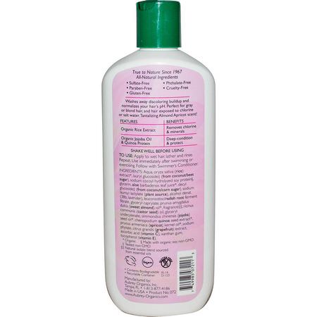 洗髮, 護髮: Aubrey Organics, Swimmer's Shampoo, pH Neutralizer, Almond Apricot, All Hair Types, 11 fl oz (325 ml)