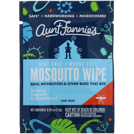 驅蟲劑, 臭蟲: Aunt Fannie's, Mosquito Wipes, 10 Single Wrapped Wipes, 0.125 fl oz (3.5 g) Each