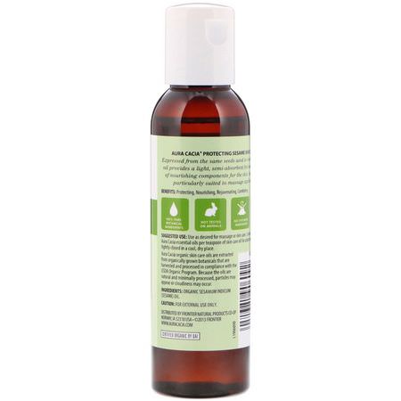 載體油, 香精油: Aura Cacia, Organic Skin Care Oil, Protecting Sesame, 4 fl oz (118 ml)