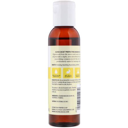 載體油, 精油: Aura Cacia, Pure Essential Oils, Skin Care Oil, Protecting Sesame, 4 fl oz (118 ml)