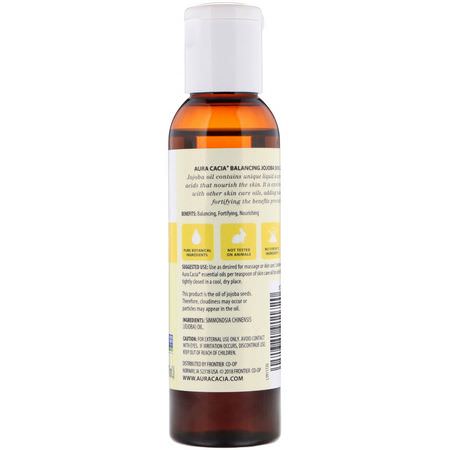 載體油, 香精油: Aura Cacia, Skin Care Oil, Balancing Jojoba, 4 fl oz (118 ml)