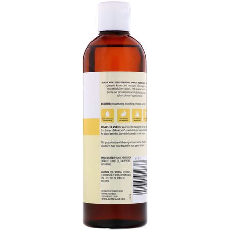 載體油, 香精油: Aura Cacia, Skin Care Oil, Rejuvenating Apricot Kernel, 16 fl oz (473 ml)