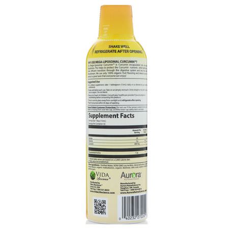 薑黃素, 薑黃: Aurora Nutrascience, Mega-Liposomal Curcumin+, Organic Fruit Flavor, 600 mg, 16 fl oz (480 ml)