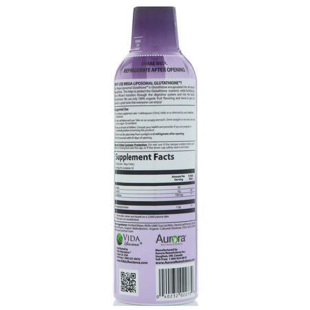 L-穀胱甘肽, 抗氧化劑: Aurora Nutrascience, Mega-Liposomal Glutathione, Organic Fruit Flavor, 750 mg, 16 fl oz (480 ml)