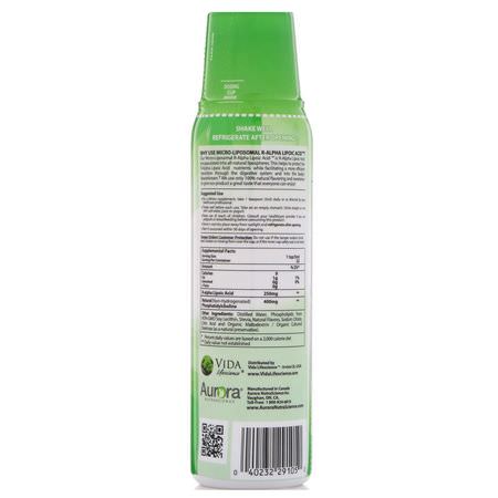 α硫辛酸, 抗氧化劑: Aurora Nutrascience, Micro-Liposomal R-Alpha Lipoic Acid, All-Natural Fruit Flavor, 250 mg, 5.4 fl oz (160 ml)