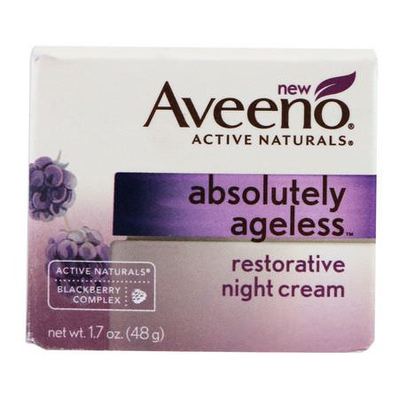 夜間保濕霜, 乳霜: Aveeno, Absolutely Ageless, Restorative Night Cream, 1.7 oz (48 g)