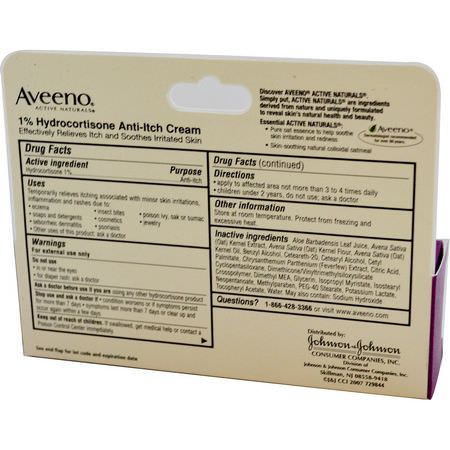 藥膏, 外用藥: Aveeno, Active Naturals, 1% Hydrocortisone, Anti-Itch Cream, 1 oz (28 g)