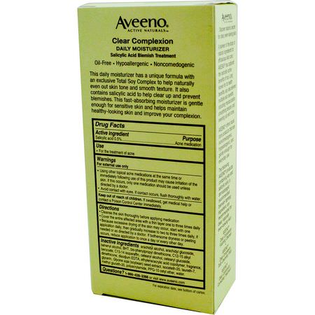 瑕疵, 粉刺: Aveeno, Active Naturals, Clear Complexion, Daily Moisturizer, 4 fl oz (120 ml)
