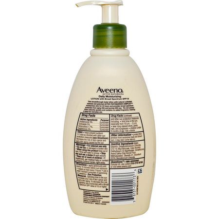 乳液, 浴液: Aveeno, Active Naturals, Daily Moisturizing Lotion with Sunscreen, SPF 15, 12 fl oz (354 ml)