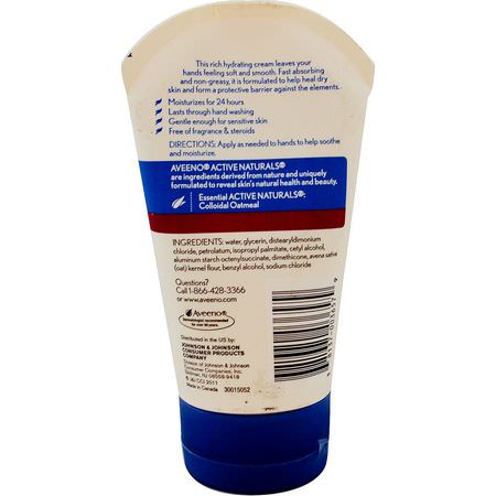 皮膚發癢, 乾燥: Aveeno, Active Naturals, Skin Relief, Hand Cream, Fragrance Free, 3.5 oz (100 g)