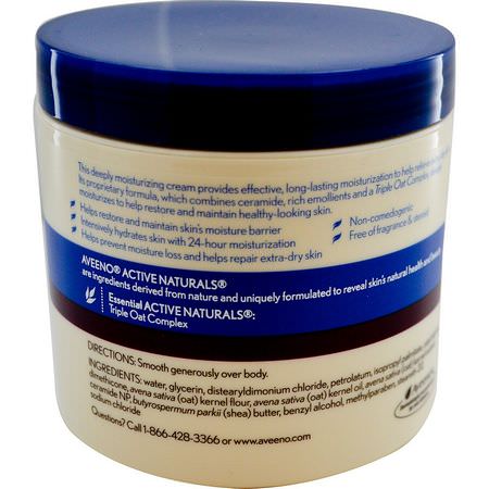 乳液, 皮膚發癢: Aveeno, Active Naturals, Skin Relief Moisture Repair Cream, Fragrance Free, 11 oz (311 g)