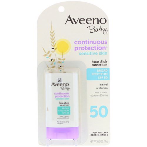 Aveeno, Baby, Continuous Protection, Sensitive Skin, Face Stick Sunscreen, Broad Spectrum SPF 50, 0.5 oz (14 g) Review