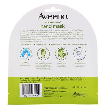 護手霜, 浴: Aveeno, Nourishing Hand Mask, 2 Single-Use Gloves