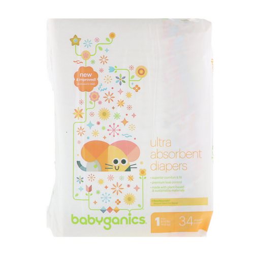 BabyGanics, Ultra Absorbent Diapers, Size 1, 8-14 lbs (4-6 kg), 34 Diapers Review