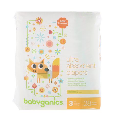 BabyGanics, Ultra Absorbent Diapers, Size 3, 16-28 lbs (7-13 kg), 28 Diapers Review