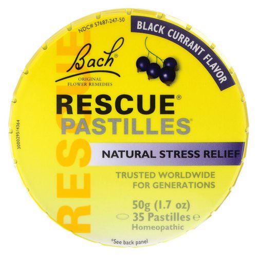 Bach, Original Flower Remedies, Rescue Pastilles, Natural Stress Relief, Black Currant Flavor, 1.7 oz (50 g) Pastilles Review