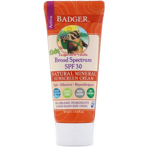 Badger Company, Active Kids, Natural Mineral Sunscreen Cream, SPF 30 PA+++, Tangerine & Vanilla, 2.9 fl oz (87 ml) Review