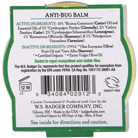 驅蟲劑, 臭蟲: Badger Company, Anti-Bug Balm, Citronella & Rosemary, .75 oz (21 g)