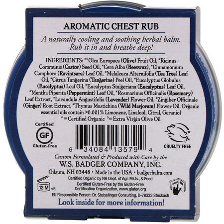 藥膏, 外用藥: Badger Company, Aromatic Chest Rub, Eucalyptus & Mint, 2 oz (56 g)