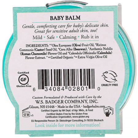 尿布疹治療, 尿布: Badger Company, Organic, Baby Balm, Chamomile & Calendula, 2 oz (56 g)