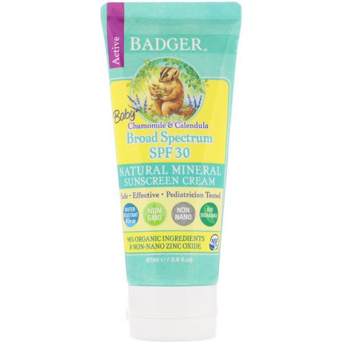 Badger Company, Baby Sunscreen Cream, SPF 30 PA+++, Chamomile & Calendula, 2.9 fl oz (87 ml) Review