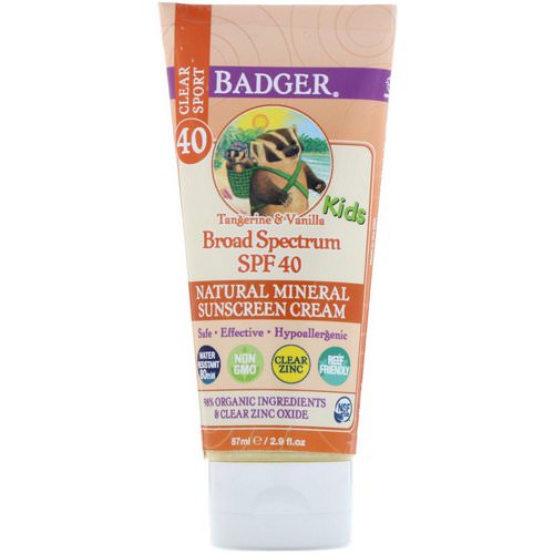 Badger Company, Clear Sport, Kids, Natural Mineral Sunscreen Cream, SPF 40, Tangerine & Vanilla, 2.9 fl oz (87 ml) Review