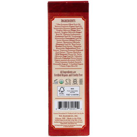 按摩油, 按摩油: Badger Company, Organic, Deep Tissue Massage Oil, Ginger with Arnica & Cayenne, 4 fl oz (118 ml)